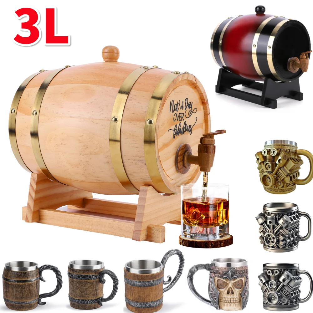 Wine Beer Whiskey - 3L برميل ويسكي خشبي مع حامل